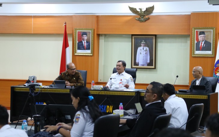 Kepala BSKDN Yusharto Huntoyungo saat menerima kunjungan kerja (Kunker) BRIDA Provinsi Bali di Aula BSKDN pada Rabu, 21 Februari 2024