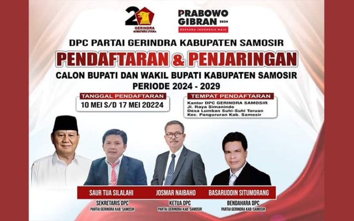 DPC Gerindra Samosir Buka Pendaftaran Bakal Calon