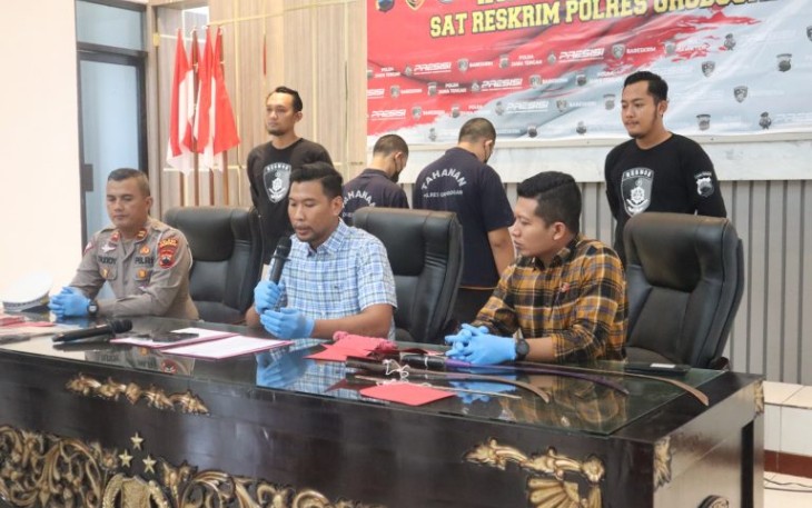 Kasat Reskrim Polres Grobogan AKP Agung Joko Haryanto saat memberikan keterangan pers, Kamis (22/2)
