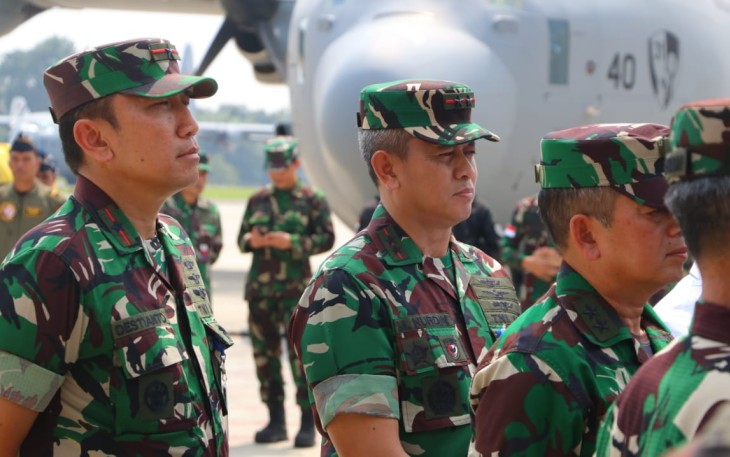 Pangkoopsud I Marsda TNI Mohammad Nurdin saat menghadiri pelepasan bantuan logistik untuk Palestina, Jum'at (29/3)