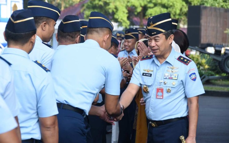 Dankoharmatau Marsma TNI Oki Yanuar saat halal bihalal, Selasa (16/4)