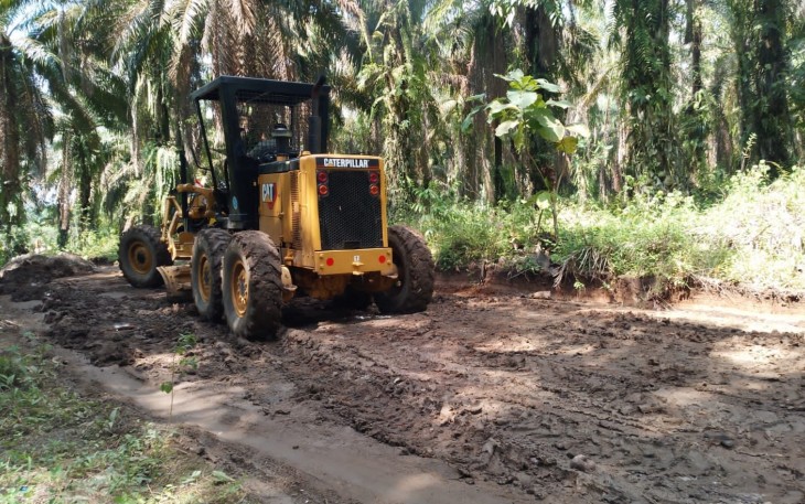 Motor grader diterjukan untuk meratakan permukaan jalan di Lokasi TMMD 0204/DS