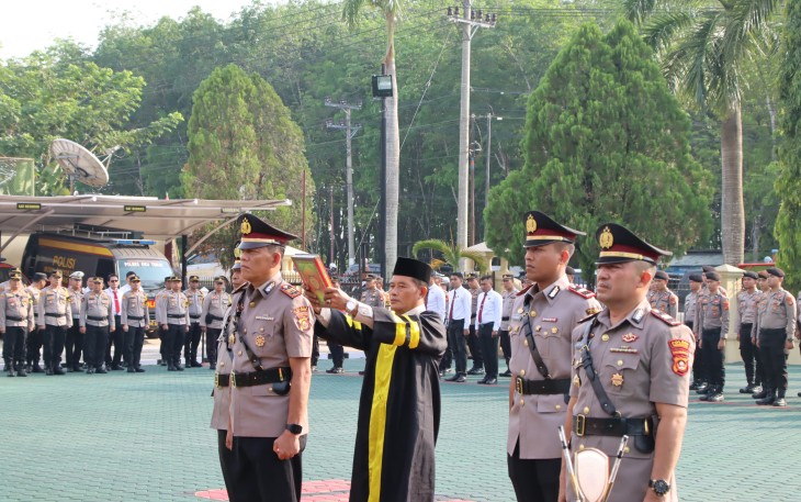 Polres Oku Timur Gelar Serah Terima Jabatan Kasat Samapta dan Kapolsek Buay Madang Timur 