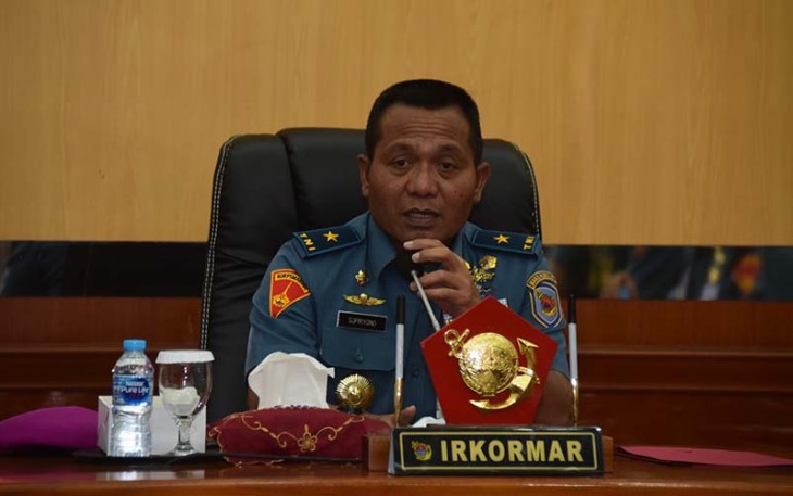 Irkormar Brigadir Jendral TNI (Mar) Supriyono, S.E.,M.M., saat pimpin pembukaan taklimat awal audit kinerja Irkormar Tahun 2024.