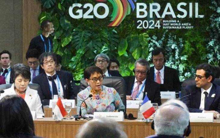 Menlu RI Retno Marsudi saat pertemuan G20 di Rio de Janeiro Brazil, Kamis (22/2)