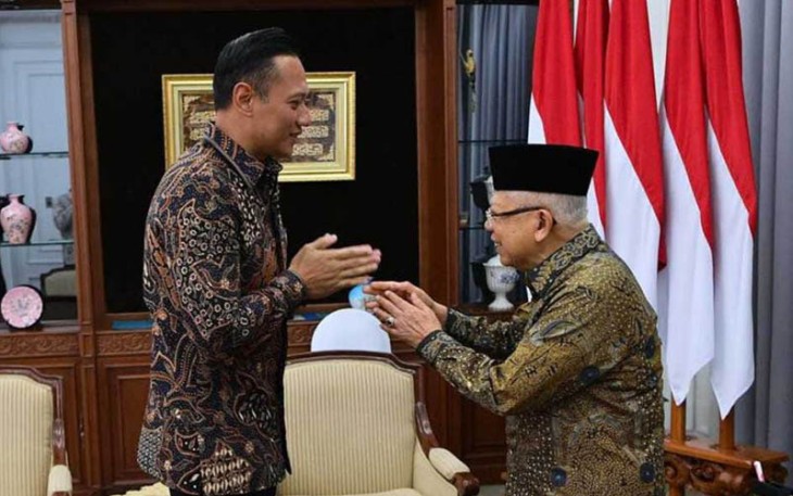 Menteri ATR/Kepala BPN, Agus Harimurti Yudhoyono (AHY) saat bersilaturahmi ke kediaman Wakil Presiden Republik Indonesia (Wapres RI), Ma’ruf Amin, Sabtu (24/02/2024).