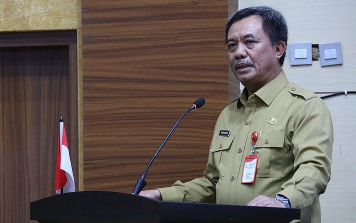 Kepala BSKDN Kemendagri Yusharto Huntoyungo saat melakukan kunjungan kerja (Kunker) di Ruang Pola Kantor Wali Kota Parepare pada Selasa, 5 Maret 2024. 