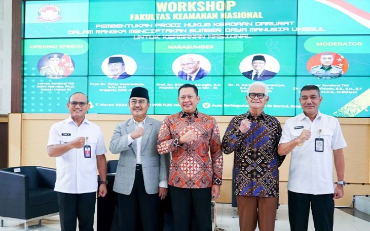 Bamsoet (tengah) dalam Workshop Pembentukan Prodi S2 Hukum Keadaan Darurat, di kampus UNHAN RI, Bogor, Kamis (7/3/24).