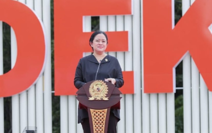 Ketua DPR RI Puan Maharani pada acara peresmian Taman Pemuda Soekarno di Ngawi, Jawa Timur, Jumat (19/1/2024).