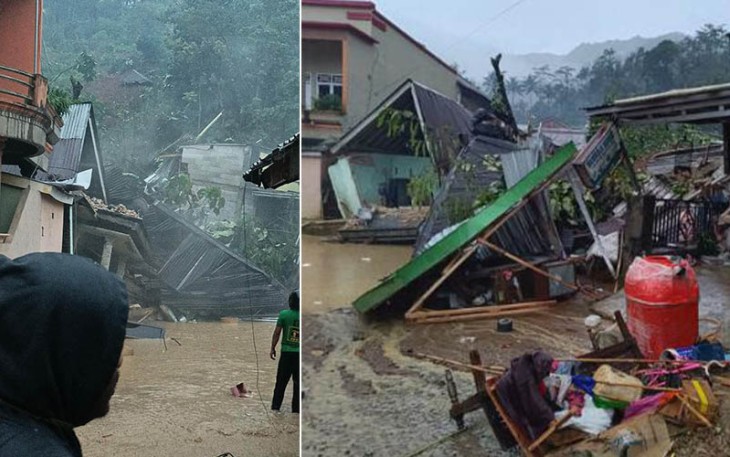 Kondisi rumah warga yang terdampak tanah longsor di wilayah Kabupaten Pemalang, Jawa Tengah pada Minggu (3/3).