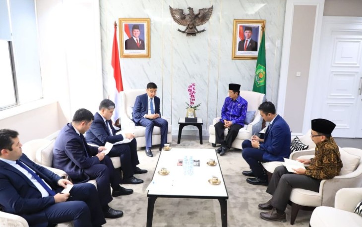 Menag Nasaruddin Umar saat menerima rombongan Menteri Luar Negeri Uzbekistan di Jakarta, Selasa (11/2)