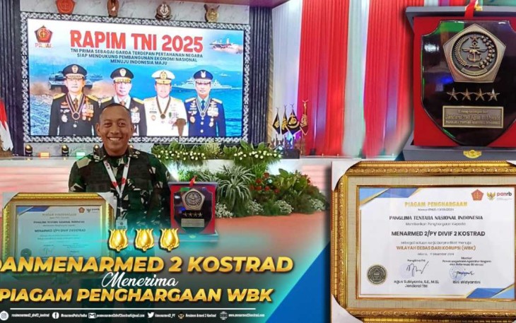 Danmenarmed 2 Kostrad Kolonel Arm Siswo Budiarto saat menerima penghargaan peraih Satker WBK di Rapim TNI 2025, Jakarta (31/1)