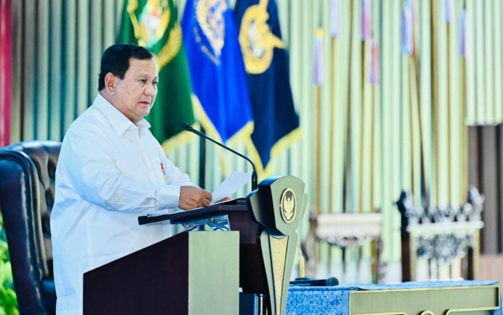 Presiden Prabowo Subianto memberikan pengarahan komandan satuan TNI di Bogor, Jum'at (7/2)