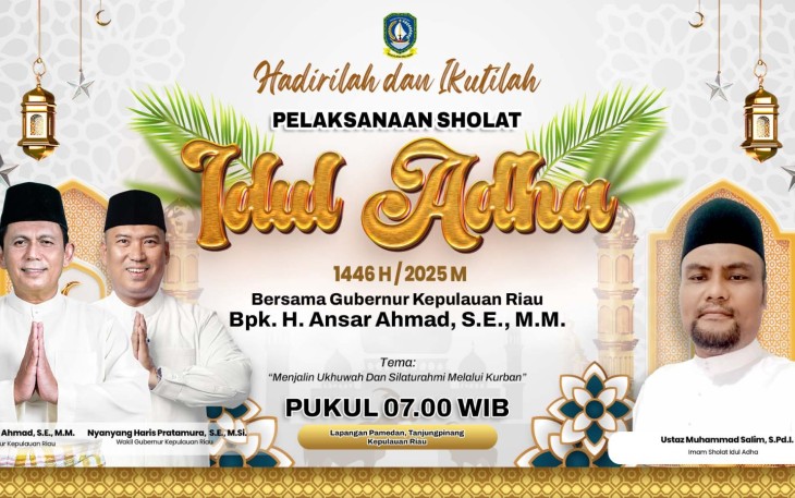 Gubernur Ansar Akan Jadi Khotib Salat Idul Adha 1446 H Tingkat Provinsi Kepri di Lapangan Pamedan A Yani Tanjungpinang