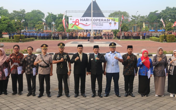 Dandim 0803/Madiun Ikuti Upacara Peringatan Hari Koperasi dan Launching 206 Kopdes Merah Putih 