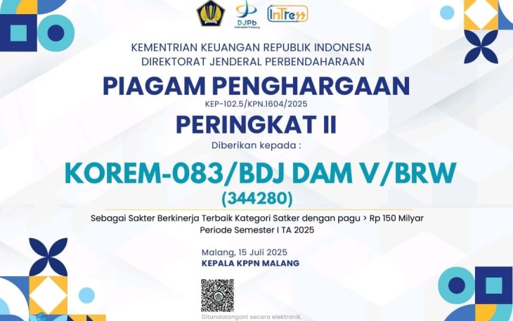 Piagam penghargaan Korem 083/Bdj