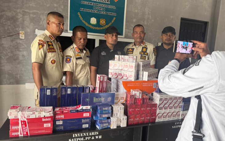 Bea Cukai Langsa dan Satpol PP-WH Aceh Timur Sita 14100 Batang Rokok Ilegal