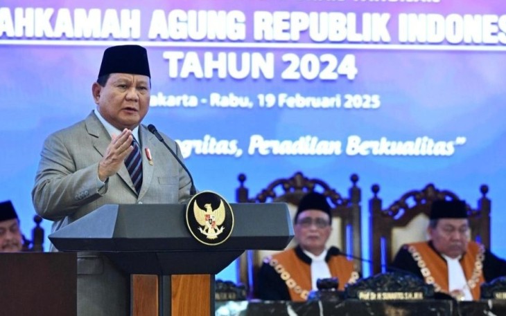Presiden Prabowo Subianto menghadiri Sidang Istimewa Laporan Tahunan Mahkamah Agung Republik Indonesia Tahun 2024 yang digelar di Gedung Mahkamah Agung, Jakarta, Rabu, 19 Februari 2025