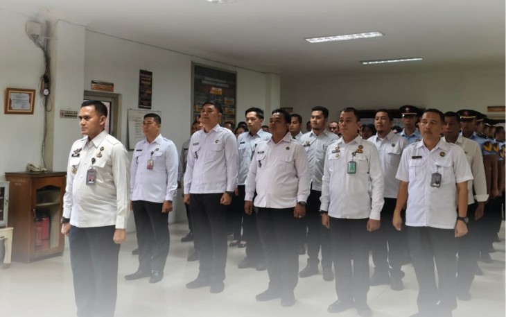 Seluruh Jajaran Rutan Kelas I Labuhan Deli Tampak Mengikuti Apel Bersama.