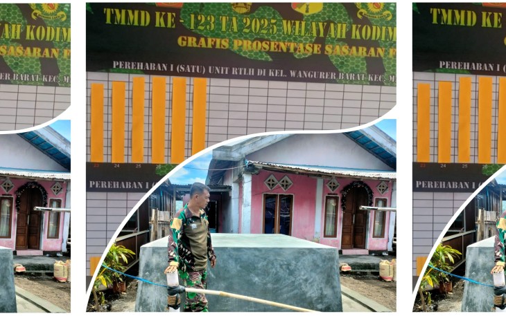 Foto Grafik dan lokasi pembangunan bak air dan penggalian sumur bor di kelurahan Tandurusa oleh satgas TMMD Ke-123 Kodim 1310/Bitung
