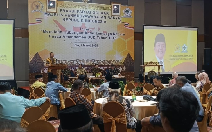 Fraksi Partai Golkar MPR RI menggelar kegiatan Lokakarya Akademik dengan tajuk "Menelaah Hubungan Antar lembaga Negara Pasca Amandemen UUD 1945", bertempat di Hotel The Alana, Colomadu, Kabupaten Karanganyar, Kamis (6/3/2025)