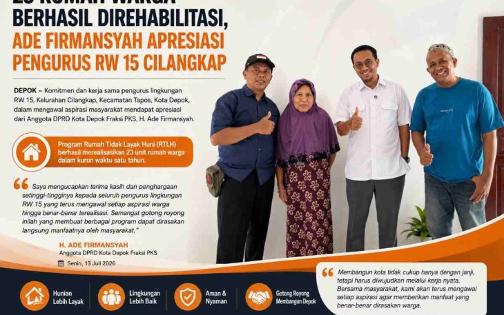 23 Rumah Warga Direhabilitasi, Ade Firmansyah Apresiasi Kerja Keras Pengurus RW 15 Cilangkap