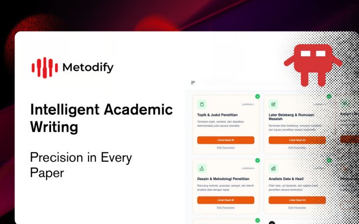 Metodify hadir sebagai platform AI untuk bantu penulisan artikel ilmiah lebih cepat, terstruktur, dan siap publikasi.