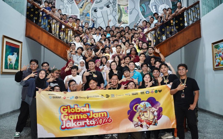 Wakil Menteri Ekonomi Kreatif, Irene Umar, memberi sambutan pada pelaksanaan Global Game Jam (GGJ) 2026 Jakarta di LYTO Games, Jakarta, Minggu (1/2/2026)