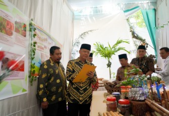 Buka Festival Kehutanan, Plt Gub Rohidin Mersyah tinjau stand stand pengelolaan perhutanan sosial.