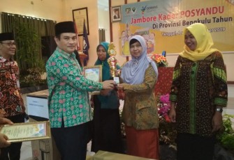 Kepala Dinas Kesehatan Provinsi Bengkulu Herwan Antoni Berikan Piala Pada Juara Lomba Penyuluhan 