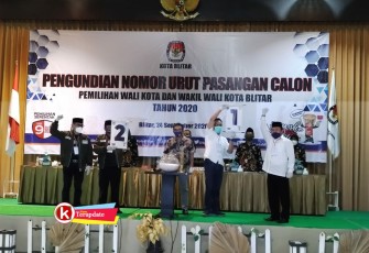 Paslon Pilwali Kota Blitar 2020 Unjuk Nomor Urut Peserta Pilkada Serentak (foto: Faisal NR / Klikwarta.com) 