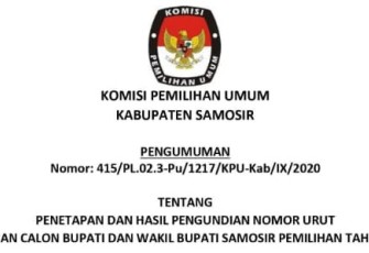 KPU Samosir Tetapkan Nomor Urut Paslon Pilkada 2020