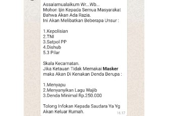 Polda Bengkulu Tegaskan Hoax Informasi Razia Masker