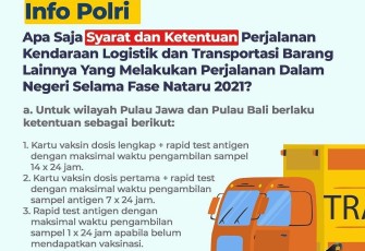 Syarat dan Ketentuan Perjalanan Kendaraan Logistik dan Transportasi Barang Lainnya Yang Melakukan jalanan Dalam Negeri Selama Fase Nataru 2021