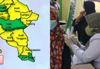 Peta zonasi penyebaran virus covid-19 Provinsi Aceh, dan Tenaga Kesehatan Kabupaten Aceh Singkil saat melakukan vaksinasi disalah satu desa dalam daerah setempat