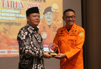 Gubernur Bengkulu Rohidin Mersyah saat membuka Rapat Koordinasi SAR Daerah Tahun 2022 di Mercure Hotel Bengkulu, Senin (26/9/2022).