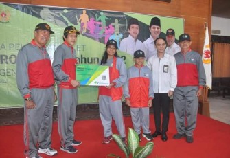 Wakil Bupati Trenggalek, Syah Muhamad Natanegara, saat memberangkatkan Kontingen Perprov VII Jatim Tahun 2022, di Pendapa Manggala Praja Nugraha, Senin (20/6/2022).