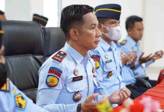 Lapas Cilegon mengikuti halalbihalal bersama Menkumham melalui virtual. Senin (09/05/2022)