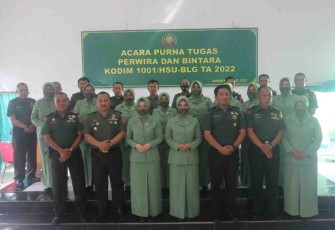 Foto bersama anggota purna tugas Kodim 1001/HSU-BLG Rabu (11/05/2022)