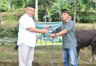 Danrem 142/Tatag saat menyerahkan hewan kurban 