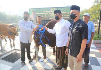 Wakapolda Jatim saat menyerahkan hewan qurban 