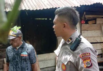IPDA I Made Budi Dumariawan saat pengecekan spot kandang babi 