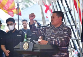 Kasal Laksamana TNI Yudo Margono saat mengupas kehebatan perjuangan maritim di Kolinlamil Jakarta 