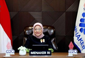 Menaker Ida Fauziah saat acara G20 secara virtual di Jakarta 