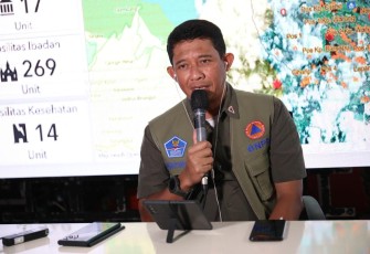 Kepala BNPB Letjen TNI Suharyanto S.Sos., M.M., saat memberikan keterangan resmi terkait gempabumi M 6,1 Garut dari Posko Darurat Gempabumi M 5,6 Cianjur, Pendopo Bupati Cianjur, Jawa Barat, Sabtu (3/12).