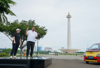 Pertemuan Puan dan Airlangga dibalut dengan acara olahraga jalan santai di sekitar kawasan Monas, Jakarta Pusat, Sabtu (8/10/2022) pagi.