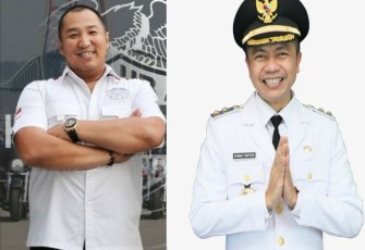 Wakil Bupati Blitar Rahmat Santoso (kanan) dan Ketua Umum Pengprov PBSI Jawa Timur Periode 2022-2026 Tony Wahyudi (kiri)