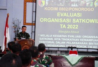 Kodim 0802/Ponorogo saat Gelar Evaluasi Organisasi Satkowil Tahun 2022 di Balai Prajurit Kodim 0802/Ponorogo, Kamis (15/09/2022).