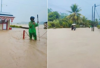 Banjir merendam Desa Sitiarjo, Sumawe Kabupaten Malang, Sabtu (15/10/2022) pagi.