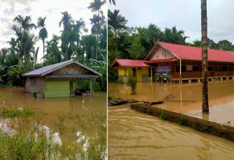 Sejumlah rumah saat dilanda banjir di Kepulauan Mentawai